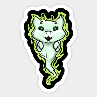 Ghost Cat Spirit Green Eyes Halloween Sticker